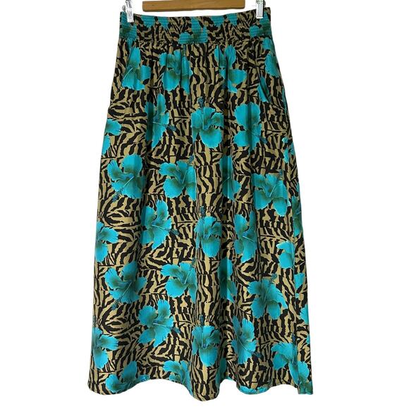 Diane Gilman Silk Animal Print and Floral Maxi Skirt Medium - Picture 1 of 6